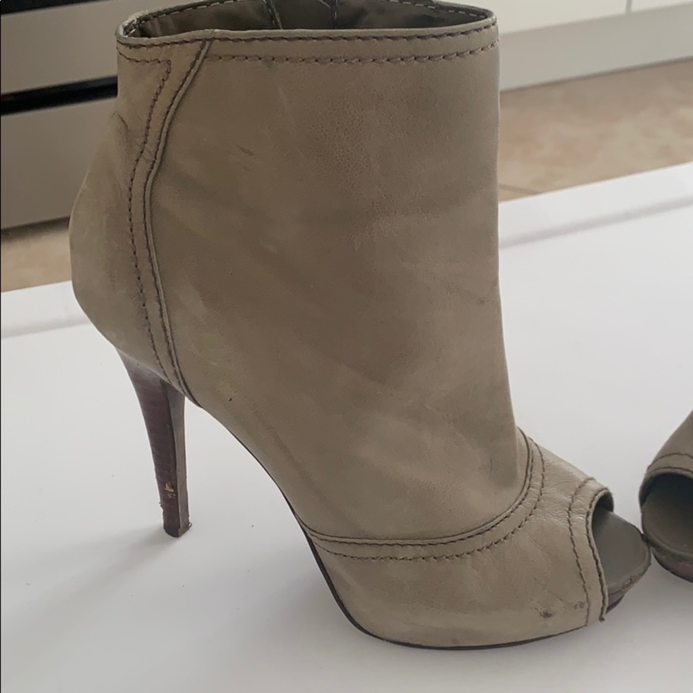 Grey open toe booties